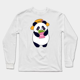 Cute panda bear holding a plant Long Sleeve T-Shirt